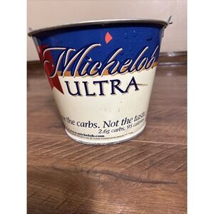 Vintage 2002 Michelob Ultra Metal Beer Ice Bucket Blue White Large Barware OG